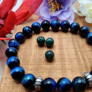 Blue Tiger Eye Stretch Bracelet Handmade